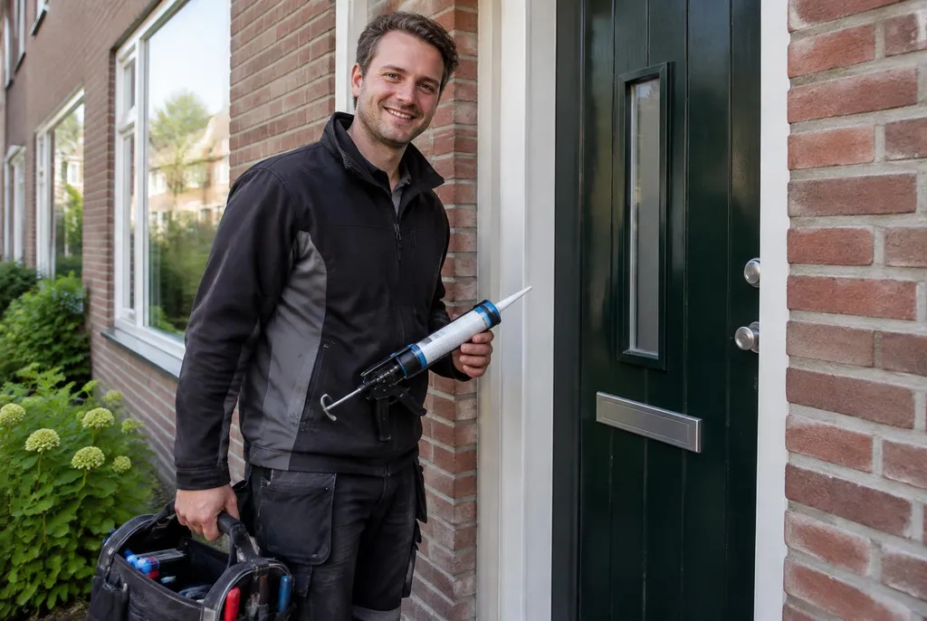 Vakman van Kitbedrijf Montfoort bij de voordeur van een woning
